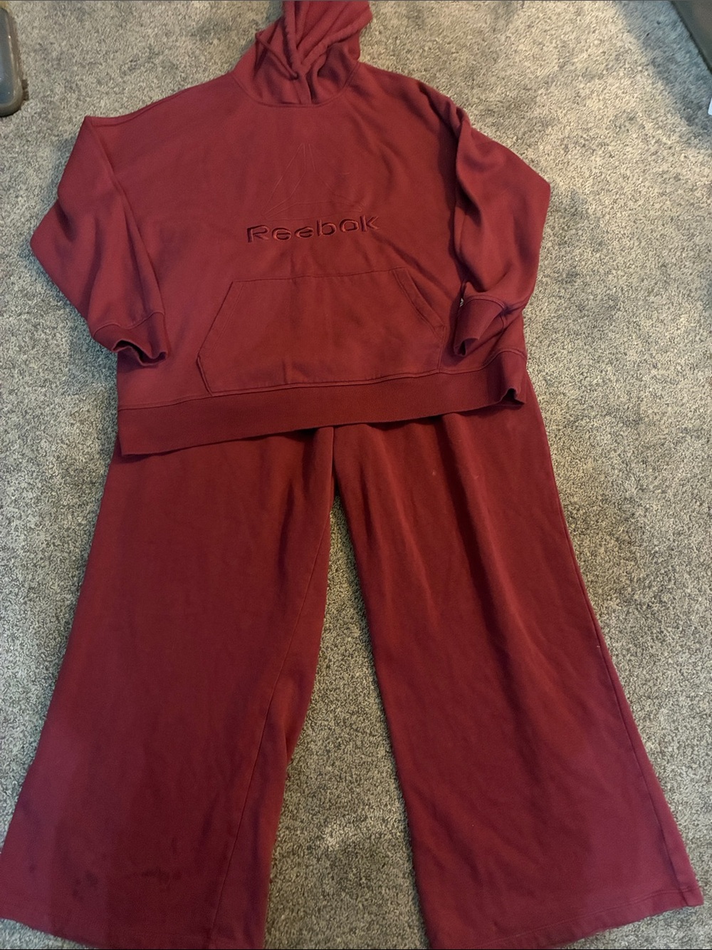 ReebokTwo-Piece Burgamdy Hoodie & Wide-Leg Jumpsuit Set